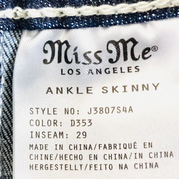 MISS ME Women's Blue Denim Ankle Jeans Sz 26 Embellished Skinny Low Rise Stretch - Picture 6 of 11